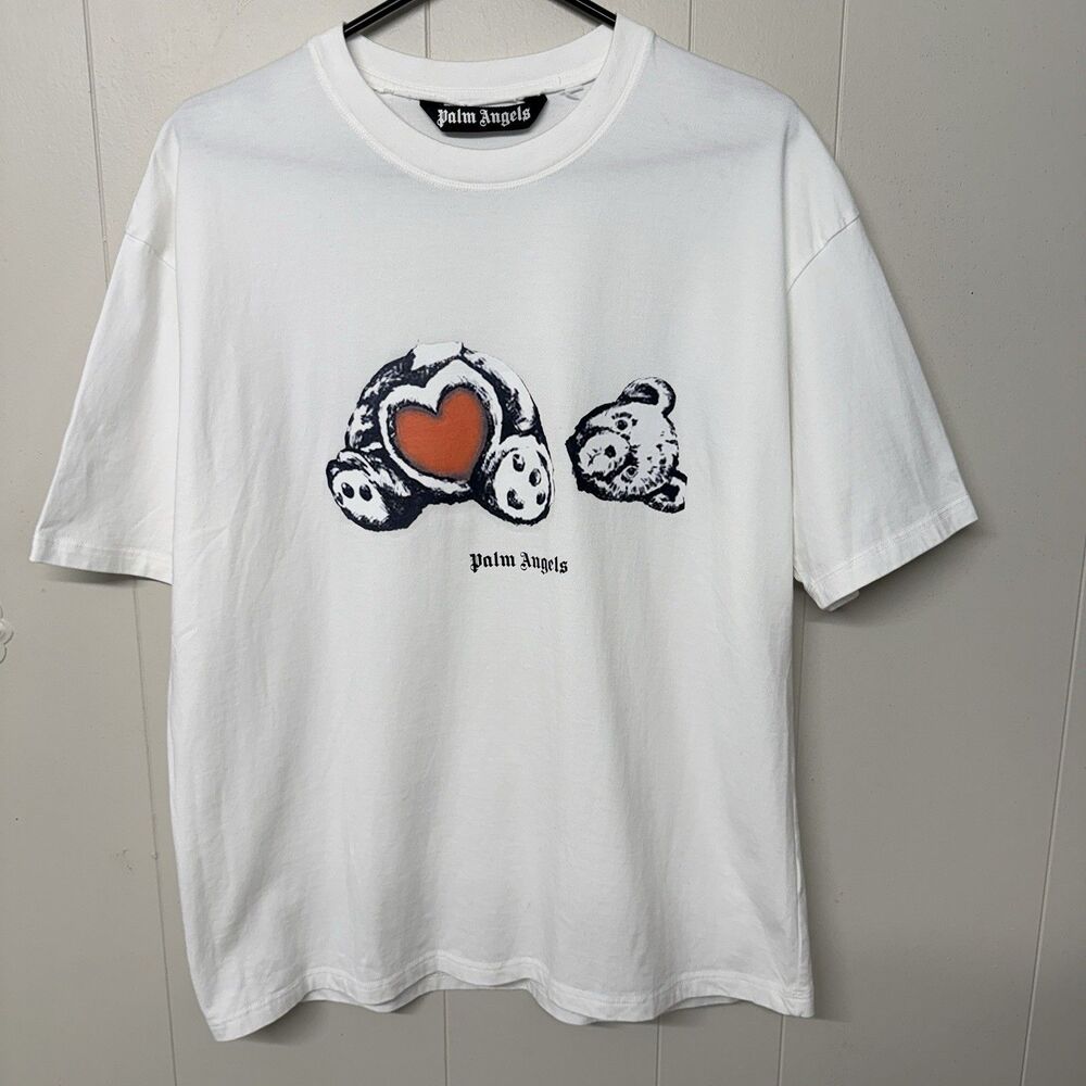 Palm Angels Bear In Love T-Shirt Red Heart Headless Teddy White Men L GUC Read*